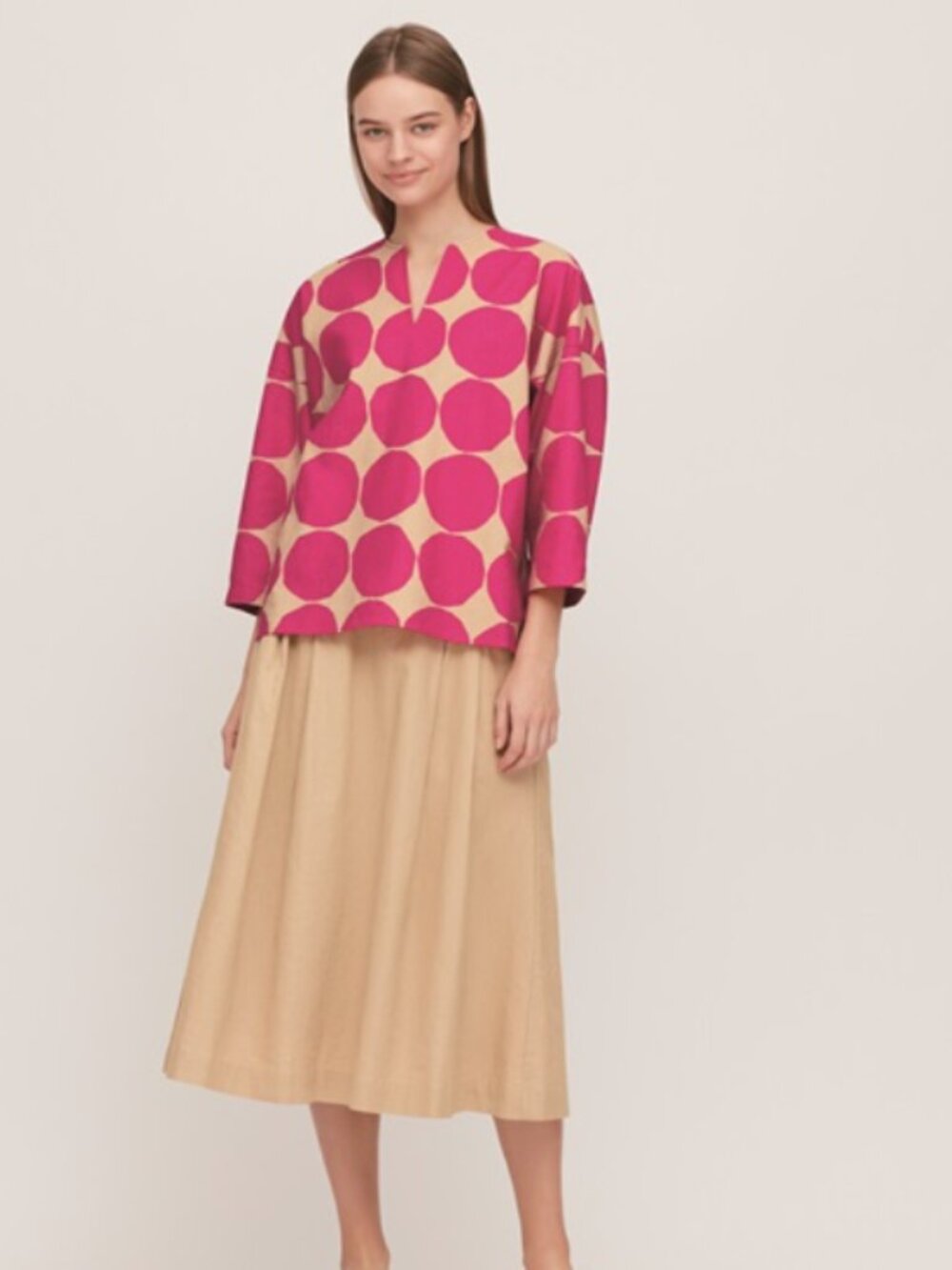 UNIQLO x Marimekko Co-ord Set Linen Blend Polka Dot Top &  Midi Skirt Size (L)